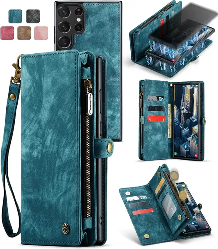 Miniatura 14 de Funda tipo cartera desmontable 2 en 1 para Samsung Galaxy S23 con tarjetero y funda de piel retro de alta calidad con tapa magnética, bolsillo