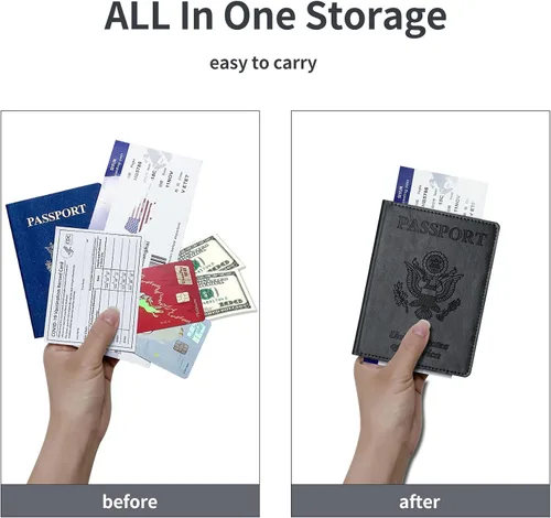 Miniatura 2 de Funda para pasaporte con bloqueo RFID de piel, tarjetero con ranura para tarjetas, accesorios de viaje, organizador de documentos, protector