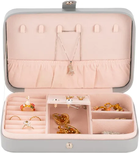 Miniatura 3 de Smileshe Joyero para mujeres y niñas, estuche organizador de viaje pequeño de piel sintética, cajas de almacenamiento portátil para anillos, aretes