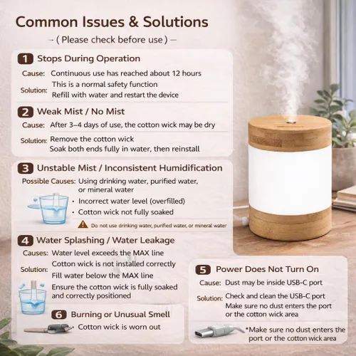 Miniatura 6 de Mini humidificador ultrasónico de bambú, humidificador de escritorio silencioso de 14.1 onzas líquidas con luz nocturna LED dual, alimentado por