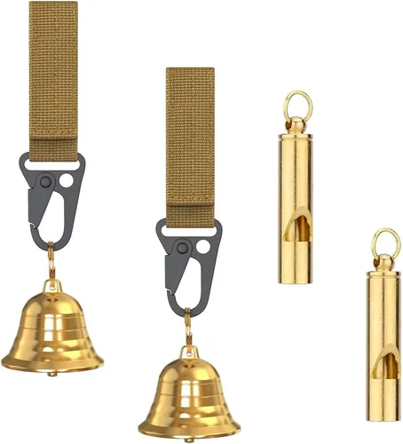 Campanas de oso de latón macizo de 1.5 pulgadas para excursionistas, con silenciador y silbato de emergencia para senderismo, ciclismo, pesca, pesca