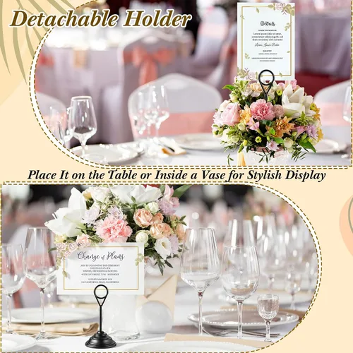 Miniatura 6 de 12 soportes de metal para números de mesa, soportes de mesa para fotos, menús, notas, Navidad, boda, restaurante, banquete, cumpleaños (negro)