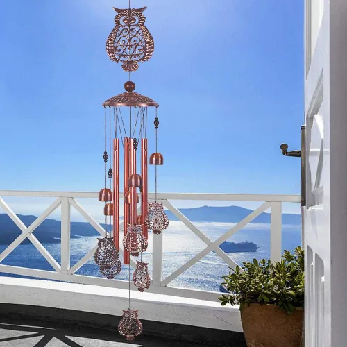 Miniatura 5 de Campanillas de viento de búho para decoración de interiores y exteriores, con 4 tubos de aluminio, 6 campanas, 7 búhos, 37 pulgadas, impermeables