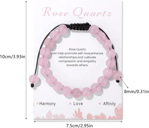 Miniatura 14 de Pulsera de cristal curativo para mujer de 0.315 in, pulsera de cuentas de cristal natural ajustable hecha a mano, joyería curativa, regalo