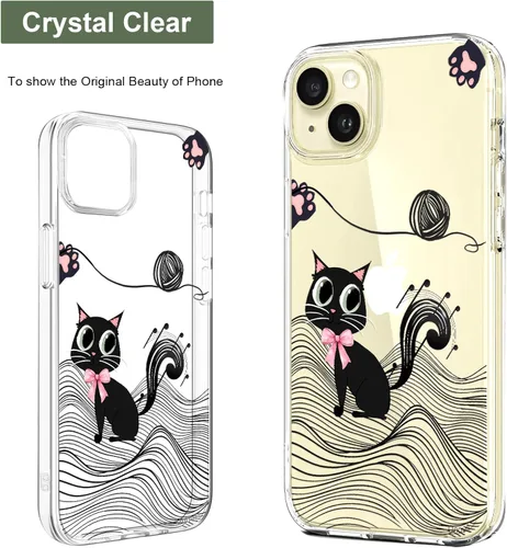 Miniatura 3 de Unov for iPhone 15 Case, Clear with Design, Slim Fit Good Grip, Embossed Phone Case, Shockproof Protective Cover, Raised Camera Protection, Soft