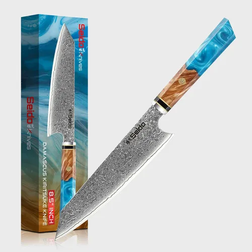 Miniatura 10 de Seido Knives Kiritsuke - Cuchillo de chef de acero Damasco, mango de madera estabilizado con resina epoxi, cuchillo de cocina profesional VG10