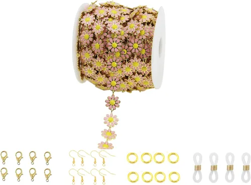 Miniatura 25 de Cadena de eslabones de girasol esmaltada hecha a mano con fornituras de latón chapado en oro para hacer joyas, máscara de vidrio, zapatos, Cc02