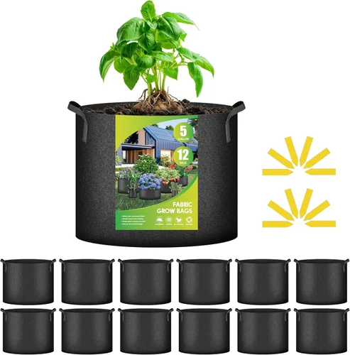Miniatura 8 de iPower Paquete de 12 bolsas de cultivo de 1 galón, macetas de tela no tejida de aireación gruesa resistente con asas de nailon y 12 etiquetas