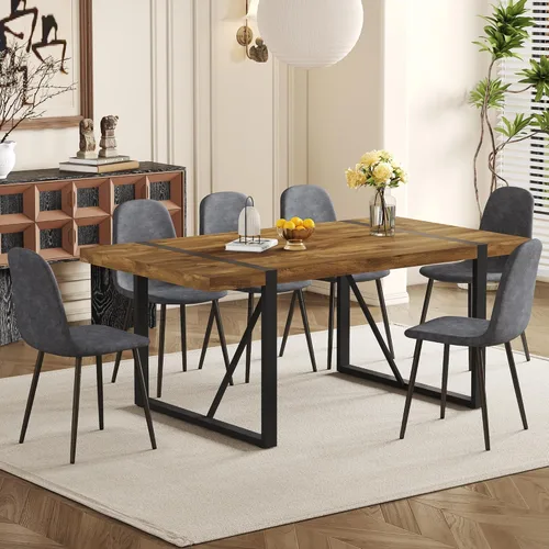 Miniatura 24 de Juego de mesa de comedor UELKS para 4, juego de mesa de cena para 4, mesa de cocina de 55'' y sillas de gamuza con tela de napa, juego de 4, juego