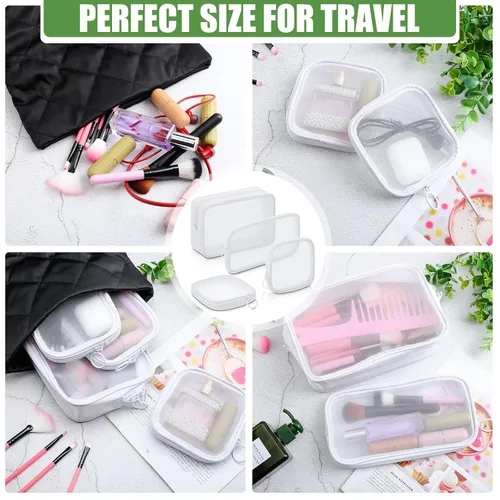 Miniatura 5 de Weewooday 4 piezas Bolsa de maquillaje de malla Bolsa de cosméticos de malla Bolsa de viaje de artículos de tocador con cremallera Mini bolso