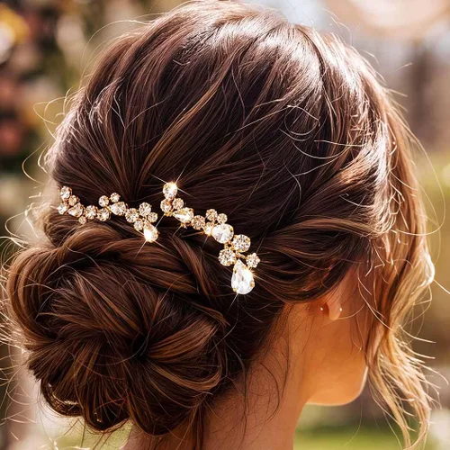 Miniatura 8 de Rhinstone - Horquillas para el pelo de novia de cristal plateado, accesorios para el cabello para mujeres y niñas (paquete de 2) (A-plateado)