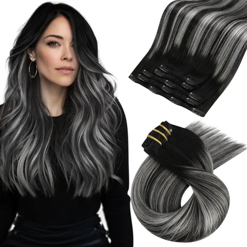 Miniatura 48 de Moresoo Extensiones de cabello humano Remy con clip, color rubio platino, extensiones de cabello humano real de doble trama, color rubio #60, 18