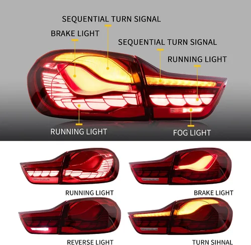 Miniatura 2 de VLAND - Luces traseras OLED serie 4 con señal de giro secuencial compatible con BMW M4 GTS F32 F33 F82 F83 2014-2020 Sedán/Convertible/Coupé, Rojo