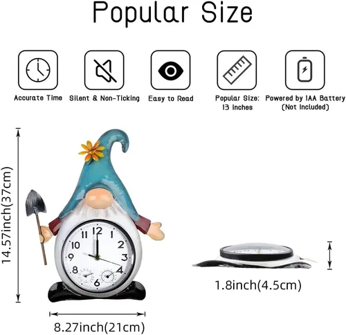 Miniatura 2 de Gnome Reloj de Exterior con Termómetro e Higrómetro, 14.5'' Reloj de Pared de Cuarzo para Exterior Silencioso Sin Tic-Tac para Patio, Sala de Estar