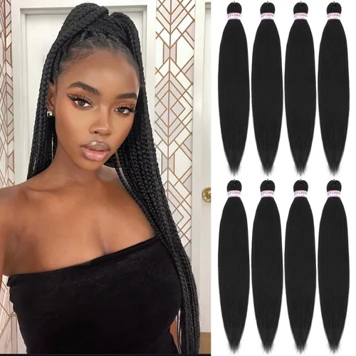 BEFUNNY Paquete de 8 extensiones de cabello trenzado preestiradas 24 pulgadas, pelo profesional pre-estirado para crochet, trenza o rizo natural, 1b#