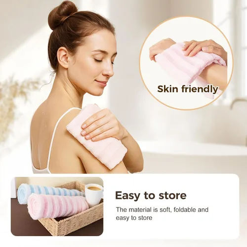 Miniatura 7 de Toalla de ducha exfoliante, toalla de baño exfoliante con textura suave para el hogar, toallas suaves y plegables para la espalda, toalla corporal