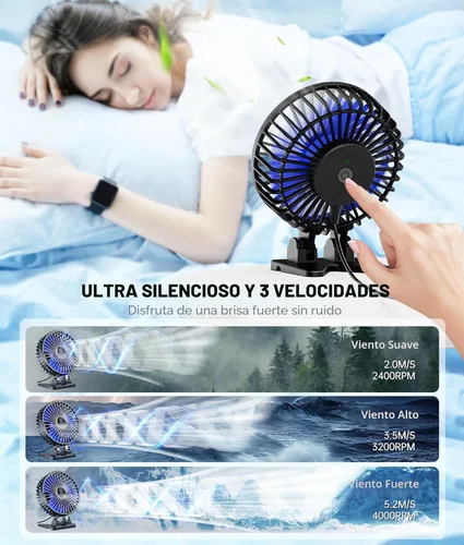 Miniatura 3 de JZCreater Ventilador de Escritorio USB, Mini Ventiladores Portátiles, Ventilador de Enfriamiento de Mesa de Escritorio de 3 Velocidades, Conexión a