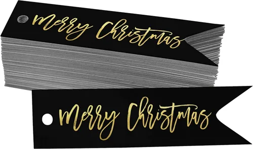 Miniatura 33 de Etiquetas de papel colgantes con texto en inglés "Merry Christmas", 50 unidades Blanco