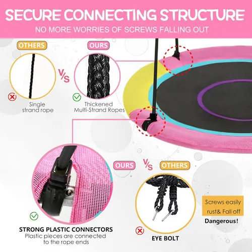 Miniatura 4 de HOTJUMP Columpio de Platillo de Árbol de 40 Pulgadas para Niños al Aire Libre, Tela Textilene Resistente al Desgarro y a los Rayos UV Impermeable