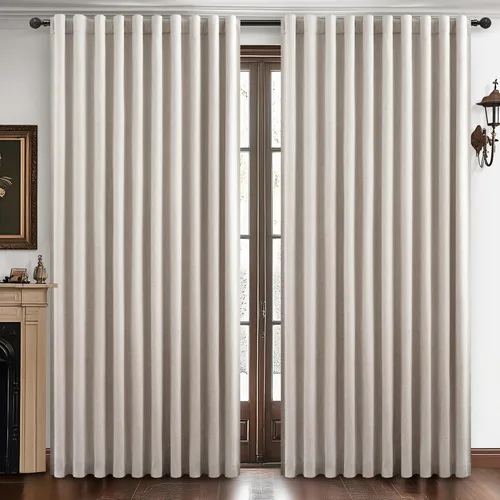 Cortinas opacas extraanchas, 2 paneles para puertas corredizas de vidrio, moderna mezcla de lino plisado pesado, piso a techo, ventanas grandes, 70