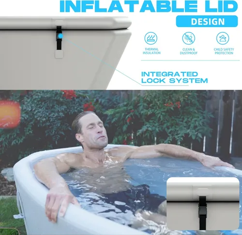 Miniatura 6 de Bañera de hielo inflable para atletas, con borde inclinado, compatible con enfriador de agua, tapa aislada, hoja de suelo de EVA, mochila, 155 2-Gris