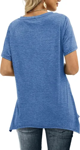 Miniatura 5 de Alaroo Camisetas básicas de verano para mujer, manga corta, cuello en V, túnica