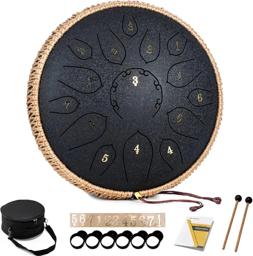 HOPWELL Tambor de Lengua de Acero - Tambor de Lengua de 15 Notas de 12 Pulgadas - Instrumentos de Percusión - Tambor Hand Pan con Libro de Música,