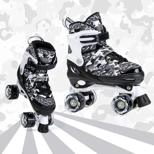 Miniatura 5 de Kuxuan Skates Patines ajustables de camuflaje para niños y niñas con ruedas iluminadas, divertidos patines iluminadores para niños, niñas y jóvenes