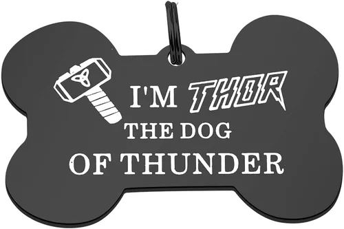 ENSIANTH Etiquetas para collar de perro, regalo de héroe, regalo para amantes de las mascotas, divertidas etiquetas para mascotas de perro del trueno