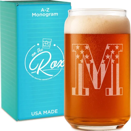 Miniatura 28 de Vaso en forma de lata de cerveza con monograma grabado - bandera de EE.UU.