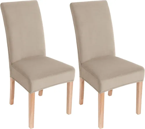 Miniatura 14 de smiry - Fundas para sillas de comedor de terciopelo elástico y suave, extraíbles, Terciopelo, Beige
