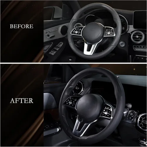 Miniatura 7 de Aimato Funda ultrafina para volante de automóvil, microfibra cómoda y transpirable, ajuste universal para la mayoría de los automóviles, color negro