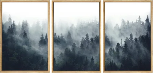 Miniatura 12 de SIGNWIN Conjunto de arte de pared de lienzo enmarcado, acuarela pastel, cielo de nubes rosas, colina verde del campo, naturaleza, vida silvestre