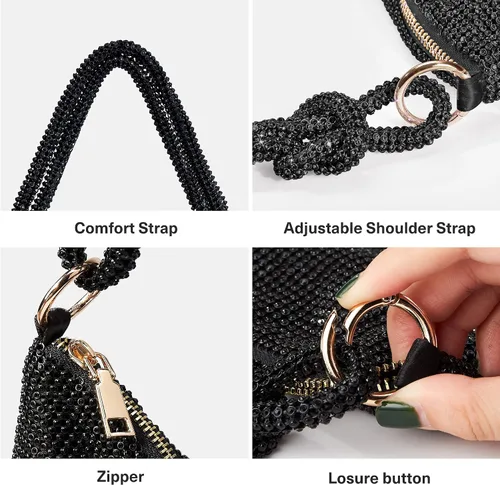 Miniatura 6 de WLLWOO WLLWOO Bolsos de mano con diamantes de imitación para mujer, bolsos de noche elegantes, bolsos cruzados brillantes para fiesta, club, boda
