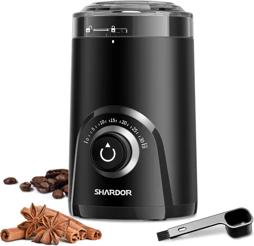 SHARDOR Molinillo de café eléctrico, 2.47 oz de gran capacidad, molinillo de especias con perilla de sincronización visual para moler preciso, Negro