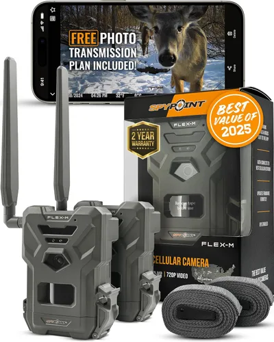 SPYPOINT Flex-M Twin Pack Cámaras de Sendero Celulares - Mejores Accesorios de Caza, No Necesita WiFi, GPS, Visión Nocturna, LTE de Doble SIM, Solo