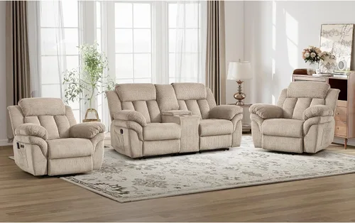 Miniatura 20 de CANMOV Juego de sofá reclinable, sofá biplaza reclinable manual y sofá de 3 plazas con reposabrazos sobrerelleno para sala de estar, muebles de Gris