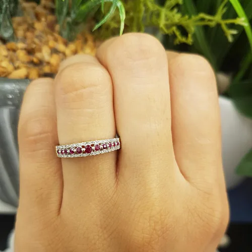 Miniatura 2 de Dazzlingrock Collection Round Gemstone or Diamond & White Diamond Triple Row Anniversary Ring for Women in Gold