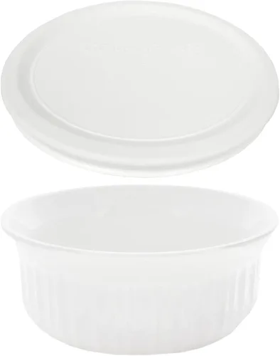 Miniatura 5 de CorningWare, cazuelas redondas estilo francés de 16 onzas con cubierta plástica, Blanco