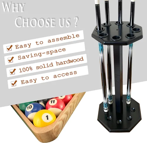 Miniatura 2 de Soporte para tacos de billar independiente, accesorios de mesa de billar con capacidad para 8 tacos, soporte para tacos de billar, soporte de pie