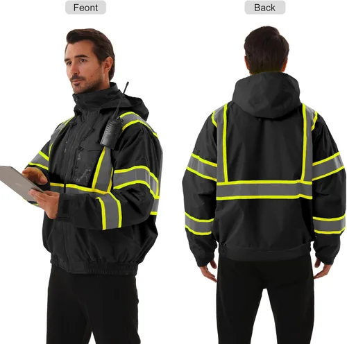 Miniatura 2 de Chaqueta de seguridad DPSAFETY, Parka reflectante de alta visibilidad, Chaqueta bomber de alta visibilidad con bolsillos y cremallera, Oscuro