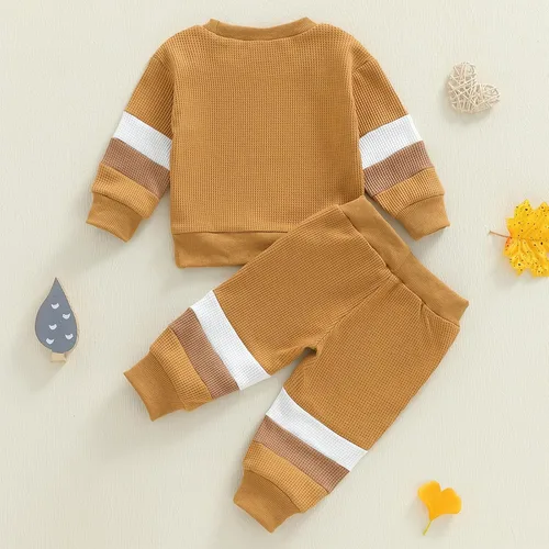 Miniatura 35 de Kuriozud Conjunto de 2 piezas de sudadera con cuello redondo y pantalones deportivos para niños pequeños para otoño e invierno
