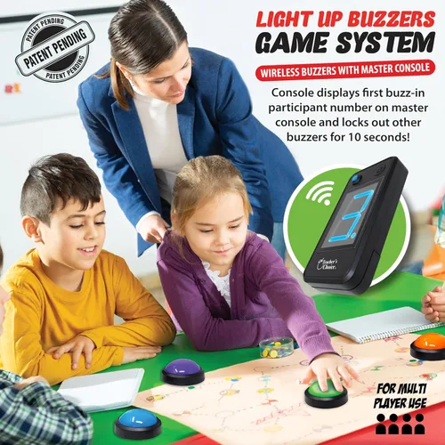 Miniatura 2 de Teacher's Choice Sistema de Botón de Buzzer de Juego para 4 Jugadores con Luz Inalámbrica Muestra al Jugador Ganador Sonidos Fuertes y Únicos