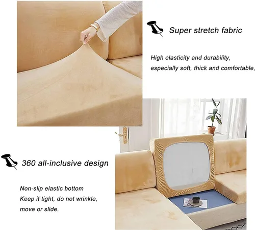 Miniatura 4 de Funda de cojín de terciopelo para sofá en forma de L, funda elástica para cojines de asiento, protector de muebles suave y antideslizante para silla