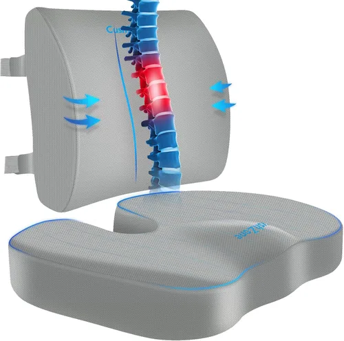 Miniatura 18 de CushZone Cojín de asiento, almohada de apoyo lumbar con correa ajustable, cojines para silla para aliviar el dolor de ciática, con funda lavable