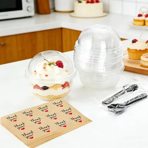 Miniatura 3 de Pumtus Paquete de 100 tazas de plástico de postre de 8 onzas con tapas de cúpula, tazas de yogur transparente sin agujeros, vasos desechables