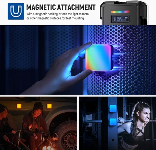 Miniatura 5 de NEEWER RGB62 Luz de video RGB magnética con control de APP mejorado, luz de cámara LED de color completo a 360° con 3 Cold Shoes CRI97+ 2500K-8500K