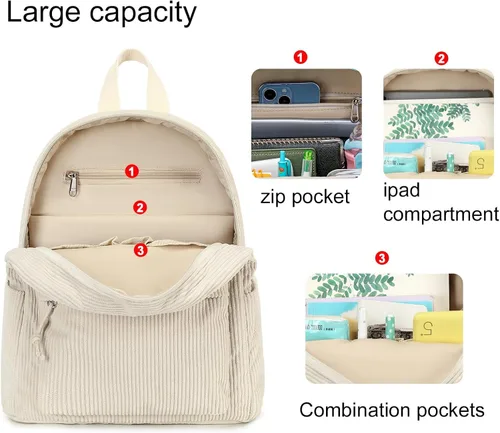 Miniatura 3 de LEDAOU Juego de mini mochila de moda con monedero, cartera, mochila, cartera para mujeres, adolescentes, bolsa de viaje escolar, Beige, 2pcs+wallet