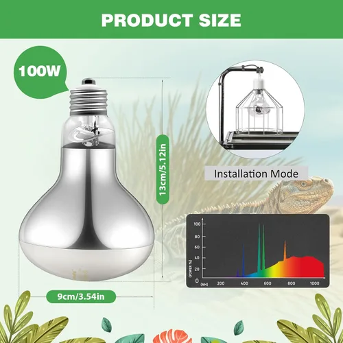 Miniatura 6 de Paquete de 2 bombillas de calor de reptiles de 100 W, bombilla de espectro completo para reptiles UVA/UVB y luz de punto de disfrute, luz UVB