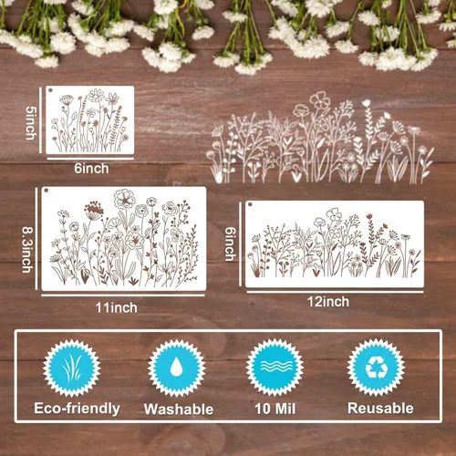 Miniatura 7 de 13 plantillas de flores silvestres, plantillas de flores para pintar madera, reutilizables, plantas de campo florales de primavera, plantillas